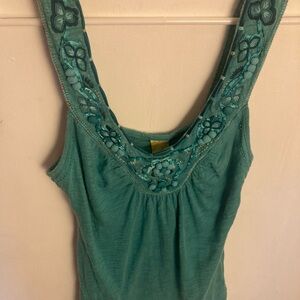 Anthropologie Teal Embroidered Bead Tank Top